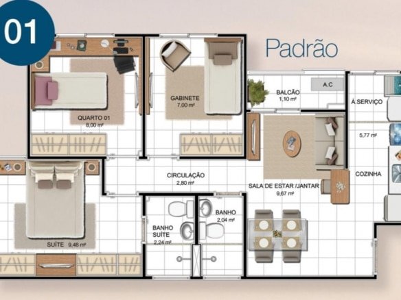 2 quartos + gabinete